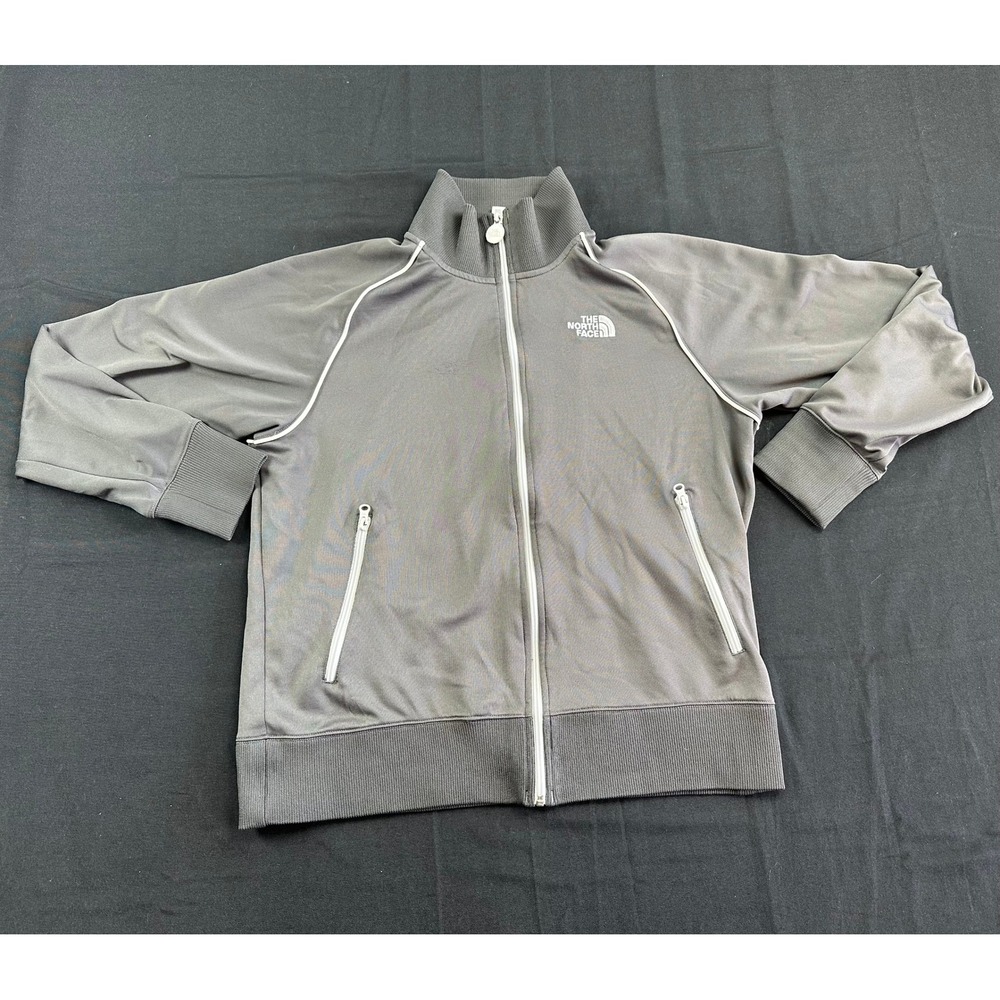 The North Face Mens Gray Full Zip Track Jacket White Piping Size Large L